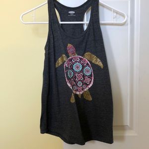 gray tank top with turtle design